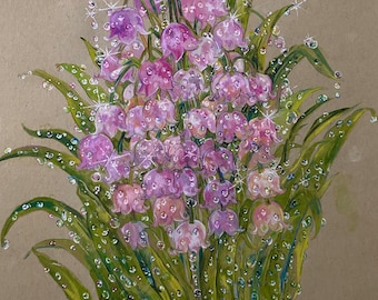 スズランの水彩画：花の壁アート（25 x 35 cm） - Etsy 日本
