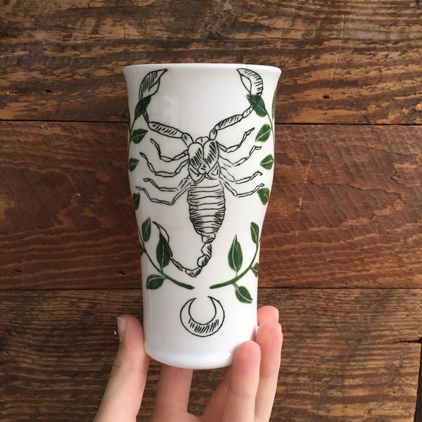 Scorpion Ceramic Cup, Porcelain Handmade Pottery