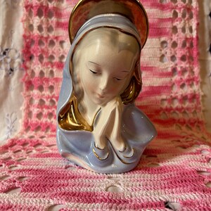 Madonna Planters Mary with praying hands Hand-Painted Ceramic Praying Madonna Bust Figurine Bond Ware Mid-Century