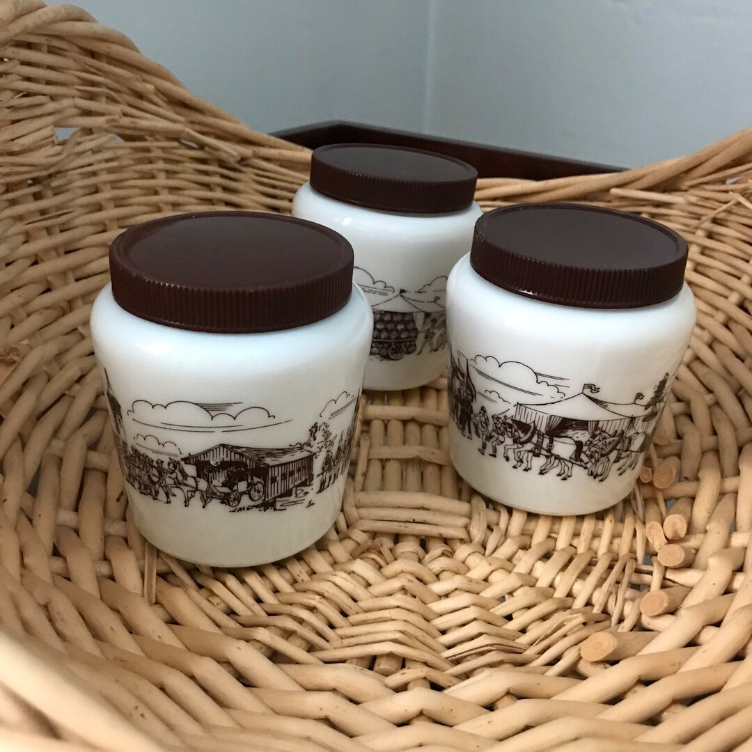 Milk Glass Mustard Jars With Lids Brown Octoberfest Parade Etsy