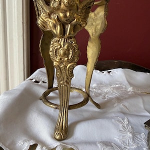 Vintage Brass Cherub Decorative Plant Stand Candleholder Stand