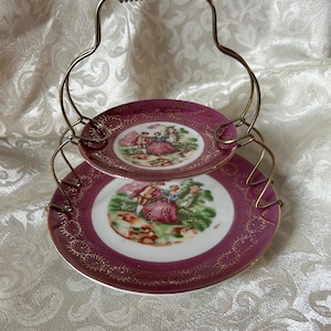 Vintage Giftcraft Small 2 Tier Snack Dessert Server Golden Metal Handle Japan