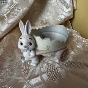Vintage Lefton China Easter Spring Planter Bunny Pullong Cart