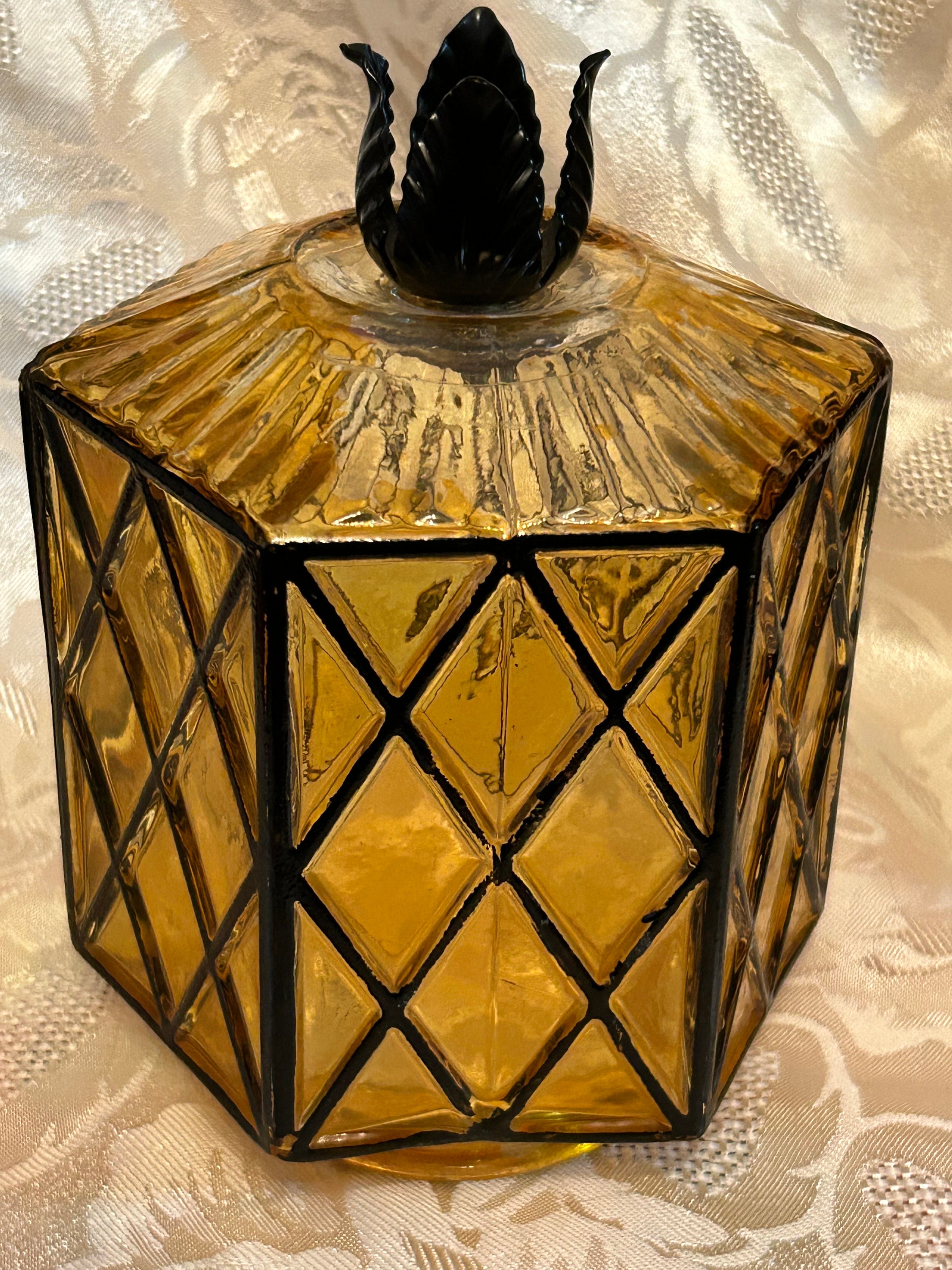Vintage Amber Glass Hurricane Lamp Shade – Quilted Diamond