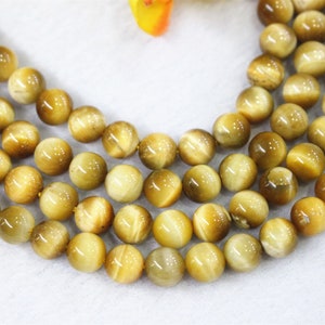 AAA Natural yellow Tigereye Smooth Round beads supply 15&quot; strand 6mm 8mm 10mm