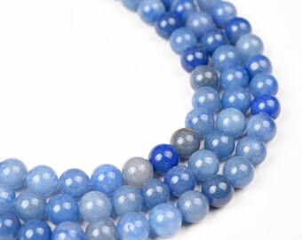 Cuentas redondas lisas de aventurina azul natural. Suministro de cuentas de piedras preciosas azules naturales. Hilo de 15 pulgadas. Cuentas DIY de 6 mm, 8 mm y 10 mm.