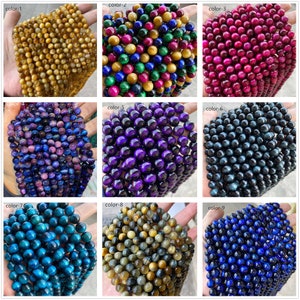 Natural AAA Blue,yellow,purple,green,multicolor Tigereye Smooth Round Beads Colors to choose from supply wholesale supply,15&quot;strand 4-12mm