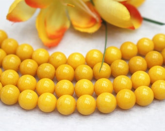 jaune Mountain Jade Smooth Perles rondes 4mm 6mm 8mm 10mm 12mm Perles de jade en gros, perles mountain jade perles Candy Jade perles 15 « brin