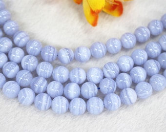 Naturalne koraliki z agatu koronkowego AAA Blue Lace Round o średnicy 4 mm, 6 mm, 8 mm, 10 mm i 12 mm. Hurtowa sprzedaż koralików z agatu koronkowego Blue Lace, dostawa koralików o długości 15 cali