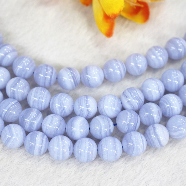 Natürliche AAA Blue Lace Achat Glatte runde Perlen 4mm 6mm 8mm 10mm 12mm Blue Lace Achat Perlen Großhandel, Perlen liefern 15 "Strang"