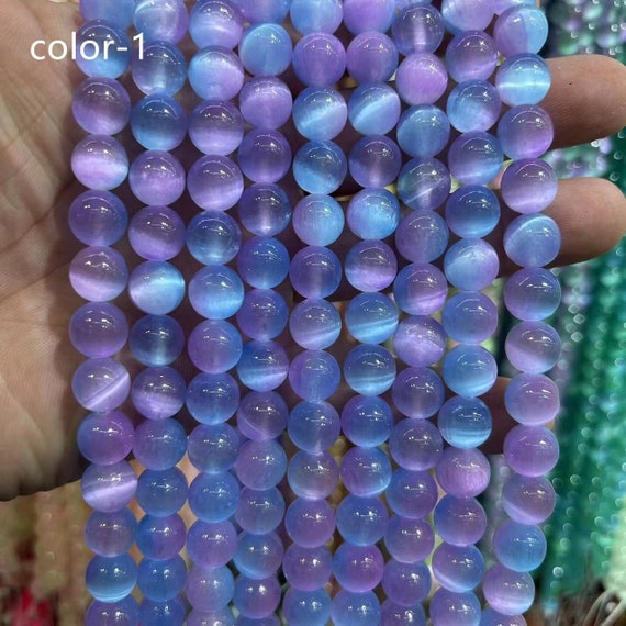 5A Natural Grade Gradient Cat Eye Real Selenite Loose Round Healing Stone Smooth Beads DIY Accessories 6-10mm