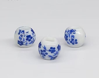 Ceramic Round Beads, Floral Painted Ceramic Beads for Jewelry Making, Handmade Boho Spacer Beads 8mm  16 colors   50pcs