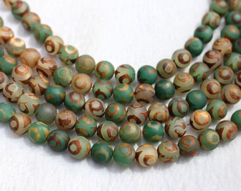 Tibetan Agate Beads Natural green Brown Dzi Agate Round Beads,6mm 8mm 10mm 12mm,Mala Antique Boho Eye Beads supply,15" strand