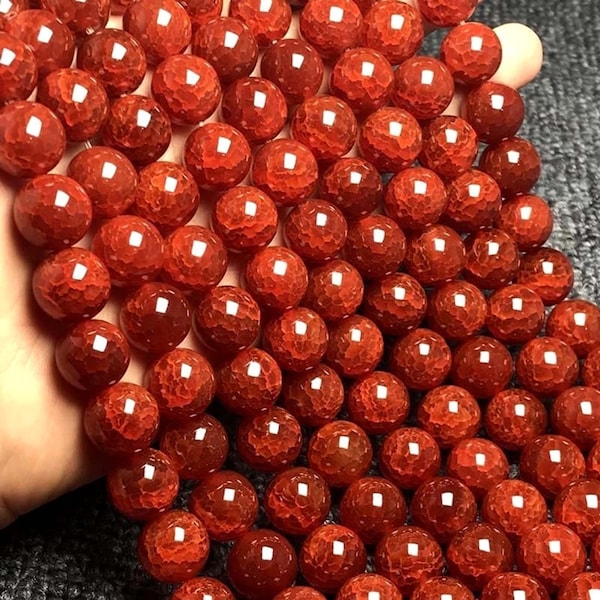 Agate de feu rouge naturel Perles rondes lisses, perles d’agate dragon Perles de pierre en vrac approvisionnement en gros, brin 15 « 4mm-12mm