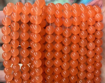 Round Orange Jade Loose Beads Strand – 8mm Gemstone For Jewelry Making (15" Strand, DIY Necklace & Bracelet)