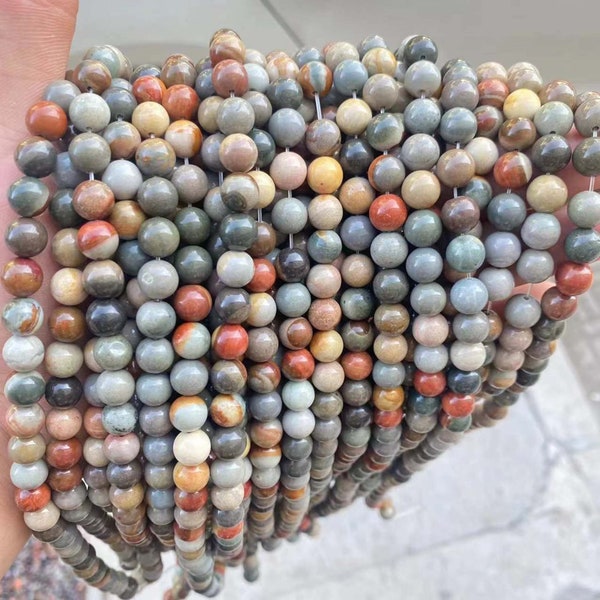 Natural Picture Jasper Gemstone Smooth Round beads 4mm 6mm 8mm 10mm  beads wholesale Loose stone beads supply 15" strand