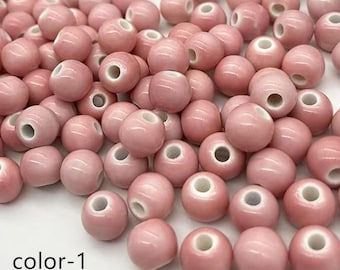 Glaserade runda keramiska pärlor, glansiga rosa/blå/gröna keramiska pärlor för smyckestillverkning, släta distanspärlor DIY 6 mm 8 mm 10 mm 12 mm 3 färger 50 st