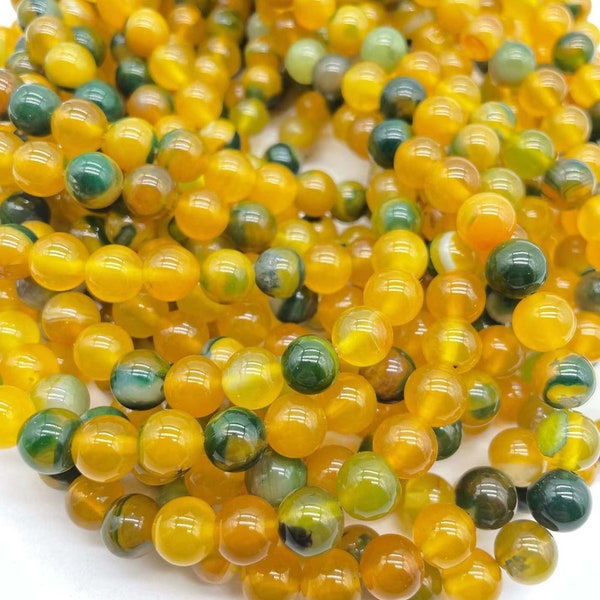 Natural peacock agate Round Smooth beads,6mm 8mm 10mm 12mm Green/Yellow Agate Beads Loose stone bead 15"strand DIY Accessories