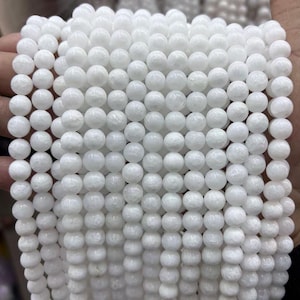 Cuentas redondas lisas de jade blanco. Suministro de cuentas de piedras preciosas de jade natural. Hilo de 15 pulgadas. Cuentas DIY de 4 mm, 6 mm, 8 mm, 10 mm y 12 mm.