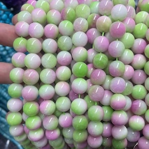 Natural Pink/Green Jade Smooth Round beads Natural Jade beads 15" strand DIY Accessories 6mm 8mm 10mm 12mm 14mm