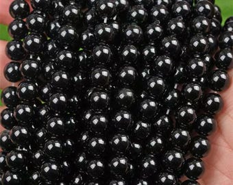 Natural Black obsidian Smooth Round beads Natural Black Gemstone beads supply 15" strand DIY beads 4mm 6mm 8mm 10mm 12mm 14mm 16mm