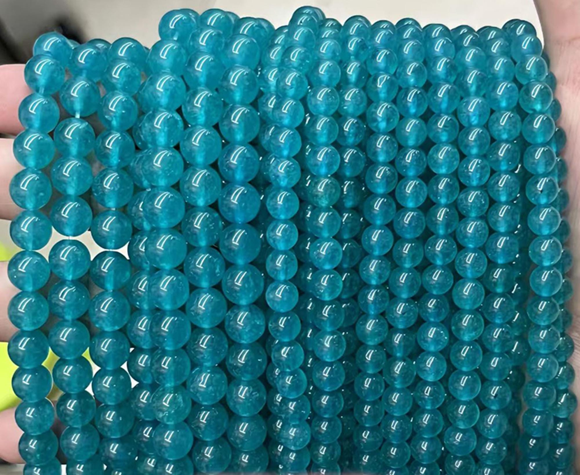 Blue Jade Smooth Round beads Natural Jade Gemstone beads supply 15" strand DIY beads  4mm 6mm 8mm 10mm 12mm 14mm