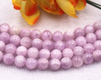 Perles rondes lisses Natura Kunzite AAAA 4 mm 6 mm 8 mm 10 mm 12 mm Perles kunzite bijoux à bricoler soi-même