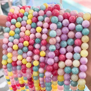 Multicolor Jade Smooth Round beads 4mm 6mm 8mm 10mm 12mm Multicolor Jade  Gemstone beads supply 15&quot; strand DIY beads