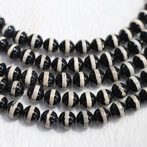 Tibetan Agate Beads Natural black Dzi Agate Round Beads,6mm 8mm 10mm 12mm,Mala Antique Boho Beads supply,15&quot; strand