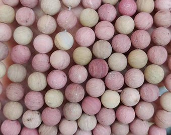 Cuentas redondas de rodonita rosa natural, cuentas de gemas mate, suministro de cuentas DIY de 15"