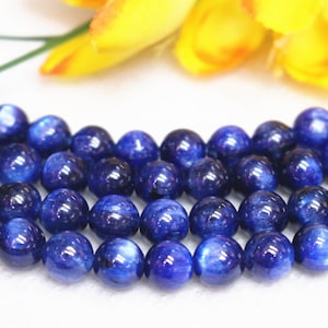 Cuentas redondas lisas de cianita azul natural AAAA, 6 mm, 8 mm, 10 mm, 12 mm, cuentas de cianita azul al por mayor, suministro de cuentas de 15 pulg.