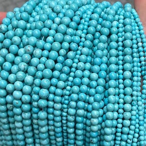 Natural Blue turquoise Smooth Round beads Natural blue Gemstone beads supply 15&quot; strand DIY beads 4mm 6mm 8mm 10mm 12mm