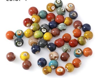 Glazed Ceramic Round Beads, Glossy White Ceramic Beads for Jewelry Making, Smooth Spacer Beads DIY 10mm  13 colors   50pcs