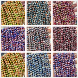 Perles rondes lisses en jaspe sédiments de mer multicolore rouge, fourniture de perles de pierre en vrac, collier fait main bricolage sur brins de 15 po., boucles d&#39;oreilles 6 mm 8 mm 10 mm