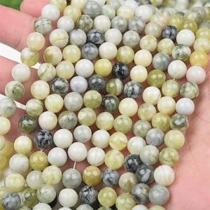Natural Olive Jade Smooth Round beads 6mm 8mm 10mm Natural variegated green serpentine jade 15&quot;strand DIY beads