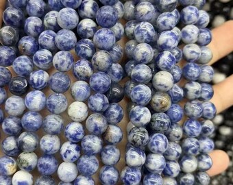 Natürliche Blue Spot Jaspis Glatte runde Perlen blau Edelstein Perlen liefern 15 "Strang DIY Perlen 4 mm 6 mm 8 mm 10 mm 12 mm