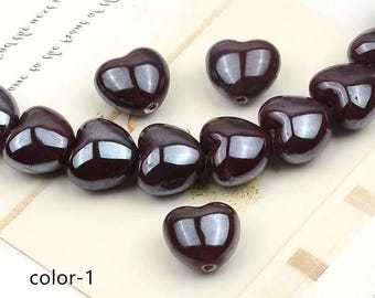 Ceramic Heart beads,Pink Ceramic beads 13x15mm 15x17mm Colors to choose from beads DIY Handmade necklace 50pcs