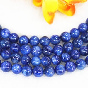Cuentas redondas lisas de cianita azul natural AAAA de 6 mm, 8 mm, 10 mm y 12 mm. Venta al por mayor. Suministro de cuentas en tiras de 15 pulgadas.
