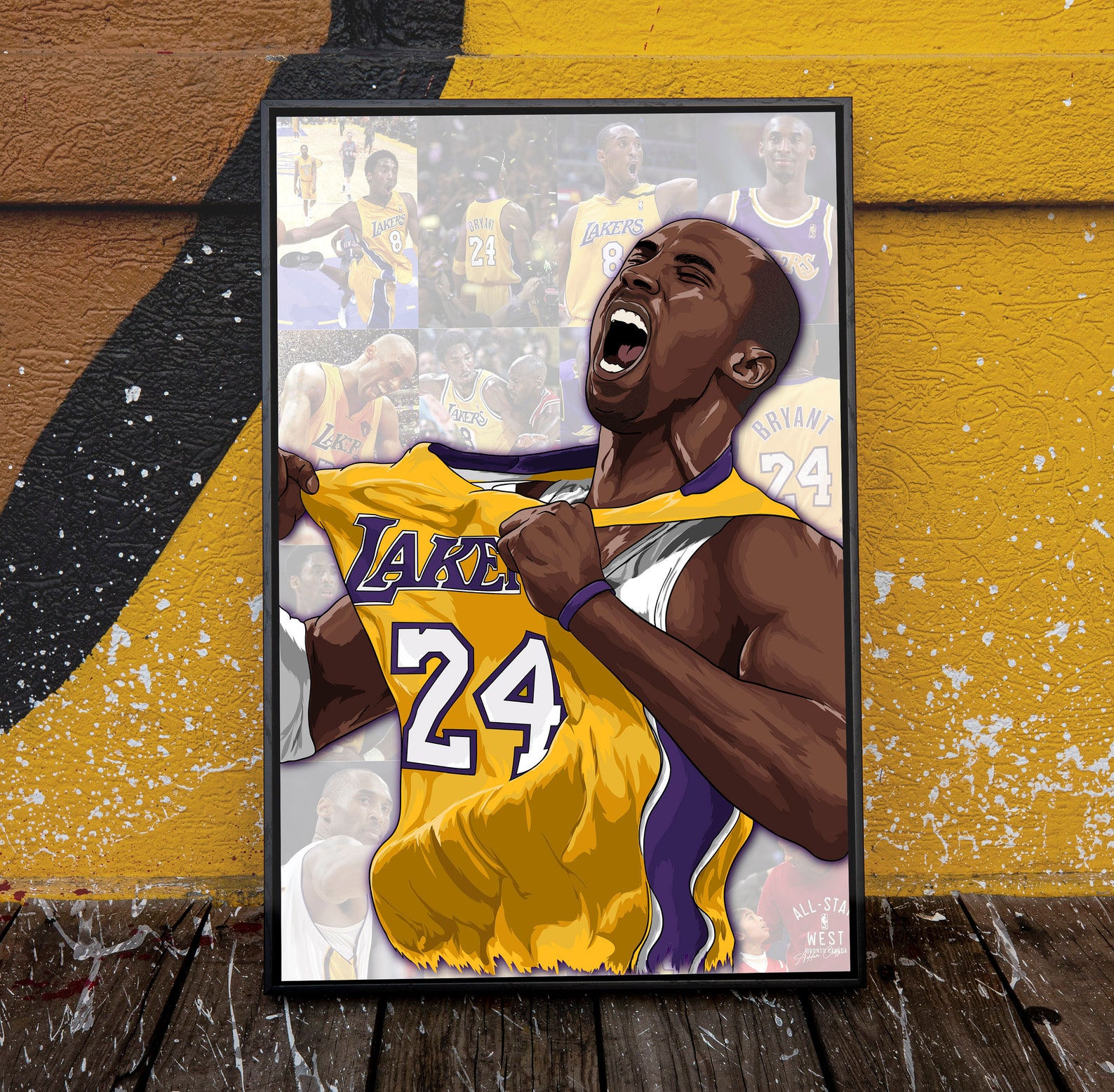 Kobe Bryant Hand Drawn Black Framed Canvas Light Style Etsy