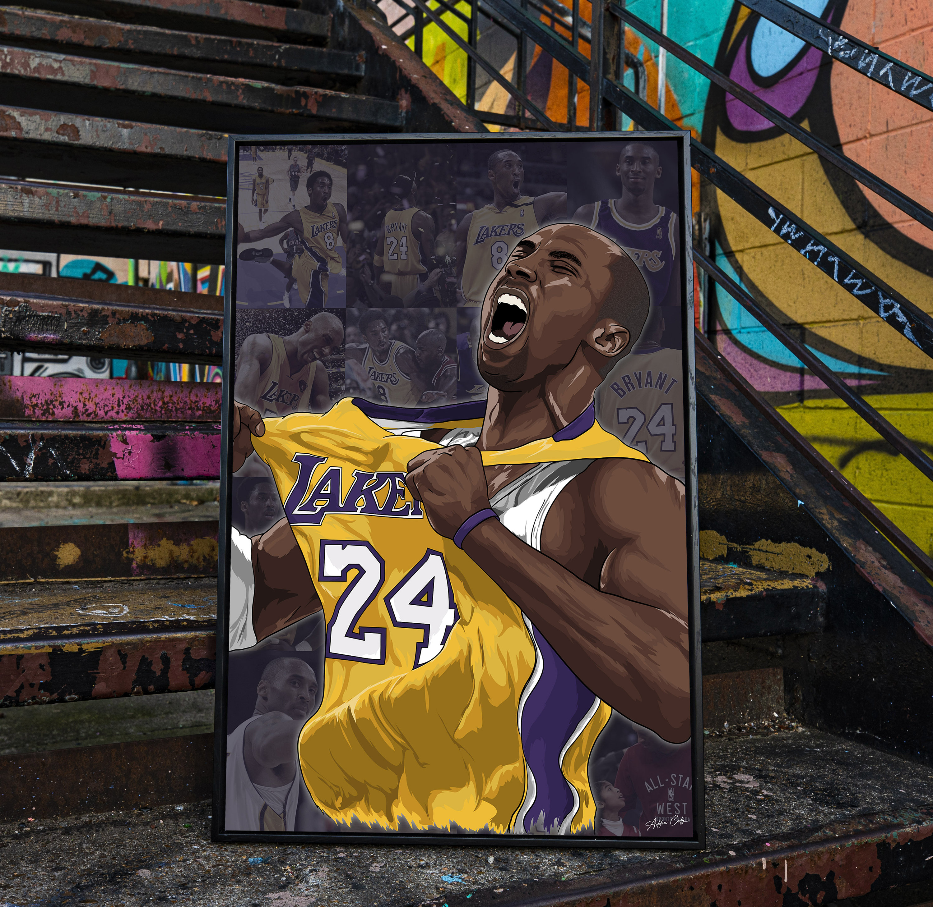 Kobe Bryant Handdrawn Art Canvas Framed Canvas Poster Etsy