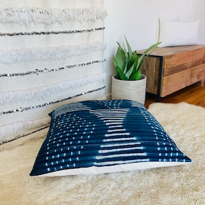 Mud Cloth Floor Pillow Authentic African Indigo Vintage Textile Wabi Sabi Minimalist Decor Pet Bed Cushion