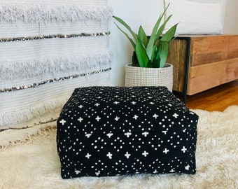 Authentic African Mud Cloth Pouf Ottoman Floor Pillow Cushion Black & White