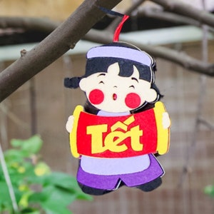 Tết Decoration, Handmade Felt Tree Pendant, Vietnamese New Year Decoration, Vietnamese Lunar New Year,  Tet Gift for Kids, Dung La Tet