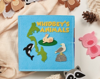Whidbey's Animals Quiet Book  and Finger Puppets, Personalized Gift for Toddlers, PNW Gift, Orca gift for Kids, Busy Book for One Year Old