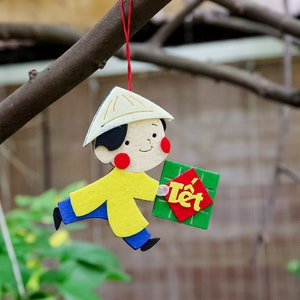 Tết Decoration, Handmade Felt Tree Pendant, Vietnamese New Year Decoration, Vietnamese Lunar New Year,  Tet Gift for Kids, Dung La Tet