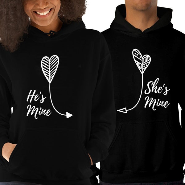 He's Mine She's Mine Cute Couple Hoodies - Matching Couple Sweatshirts Love His and Hers Hoodie Boyfriend Girlfriend Gift