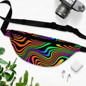 Trippy Groovy Neon Fanny Pack - Festival Waist Bag, Rave Belt Pouch, Psychedelic Hip Bag, Retro Bum Bag, Colorful Fanny Pack for Music