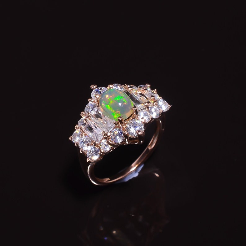 Opal Cubic Zirconia Rose Gold Plated 925 Sterling Silver Rings For Women Opal Silver Ring Promise Ring Bridal Ring Anniversary Ring Gift mom