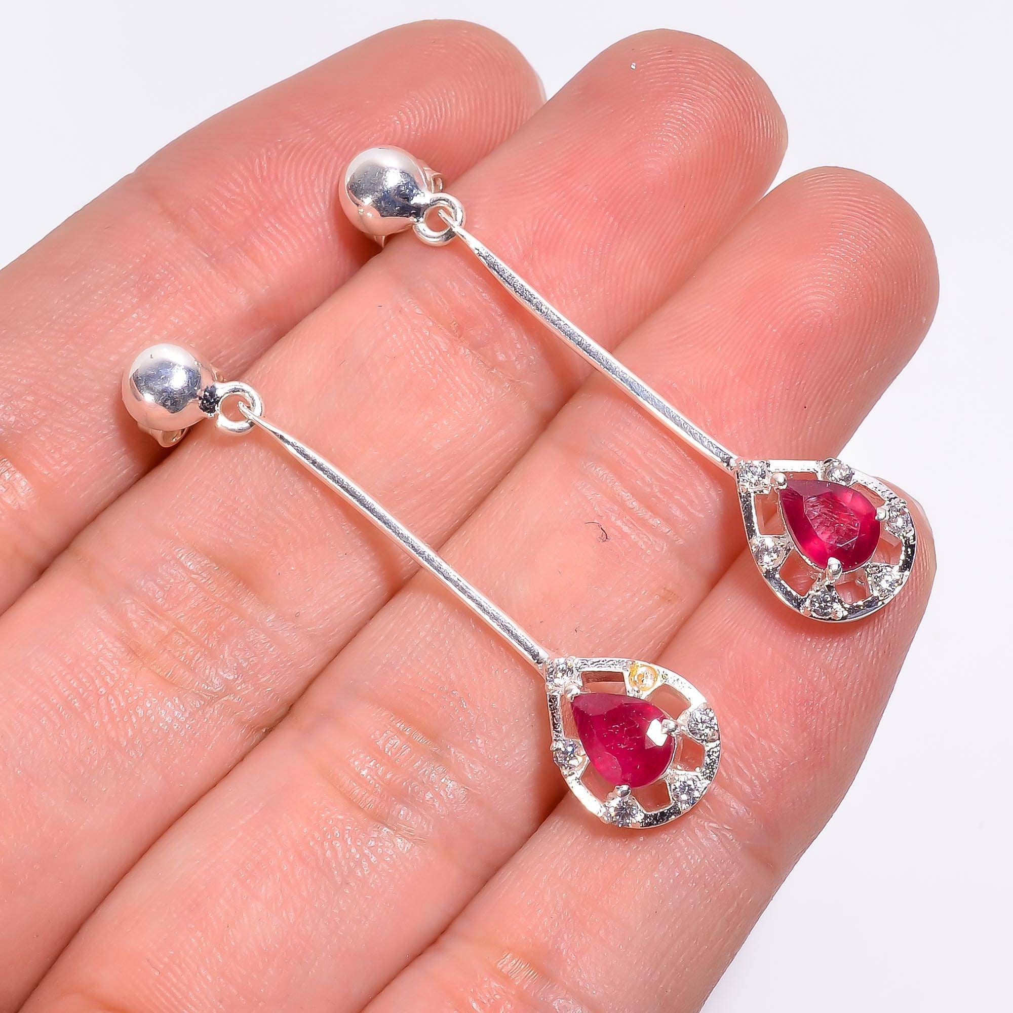 Sterling silver ruby stud dangle Jewelry earrings Bridesmaid | Etsy