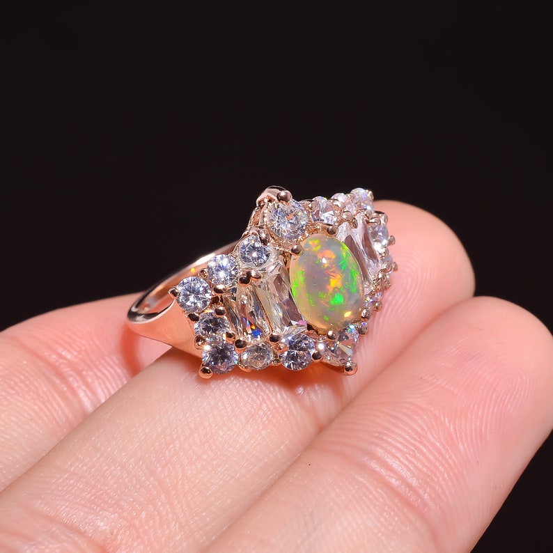 Opal Cubic Zirconia Rose Gold Plated 925 Sterling Silver Rings For Women Opal Silver Ring Promise Ring Bridal Ring Anniversary Ring Gift mom